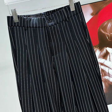 Pleated Striped Loose Crystal Flare Trousers